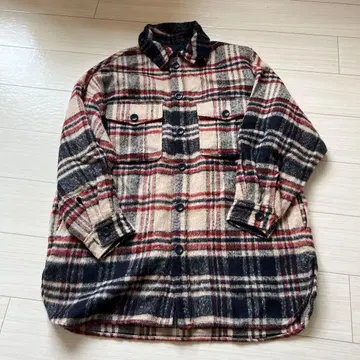 지나시스 울 혼방 체크 무늬 롱 코트