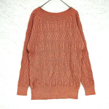 오렌지 케이블 짜임 긴팔 니트
