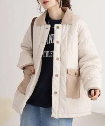 mitis 안감 보아 퀼팅 자켓 코듀로이 아이보리 한국