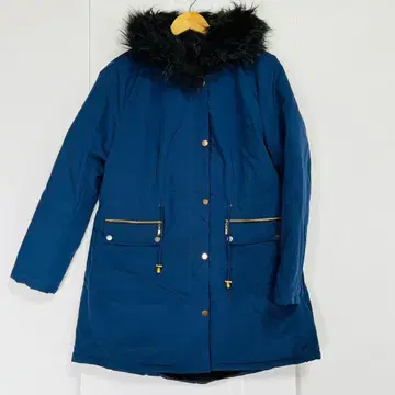 [ 새상품급 ] 네이비 퍼 후드 모즈 코트 L 사이즈