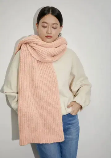 baserange 핑크 니트 리브 머플러