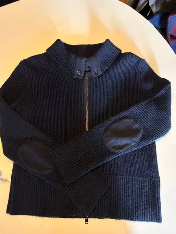 니트 블루종 패치 달린 다크 네이비 더블 지퍼