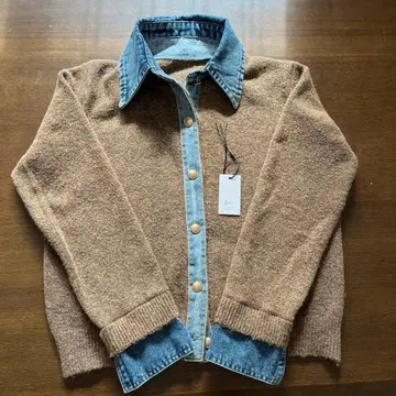 공식 lumier 데님 옷깃 가디건 카멜