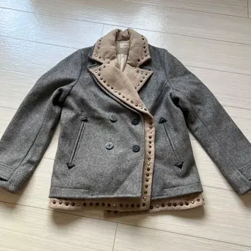 울 혼방 더블 브레스트 피 코트