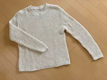 MUJI Labo 코튼 로우게이지 니트 긴팔 풀오버 M 신사/아이보리