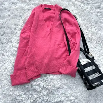 맥피 울 캐시미어 스웨터 니트 V넥 핑크 루즈핏 S