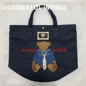 [ 새상품급 WONDERFUL WORLD ] 네이비 곰 자수 백