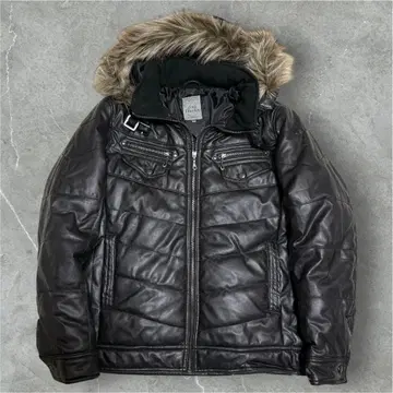 00s y2k PU 가죽 퍼 다운 블랙 자켓 그런지 오빠 헤이세이