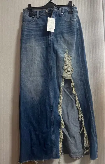 GYDA 데미지 가공 롱 스커트 M 블루 데님