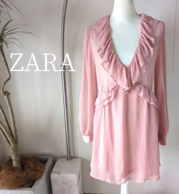 [ L 사이즈 ] ZARA 쉬폰 프릴 원피스 핑크 페미닌