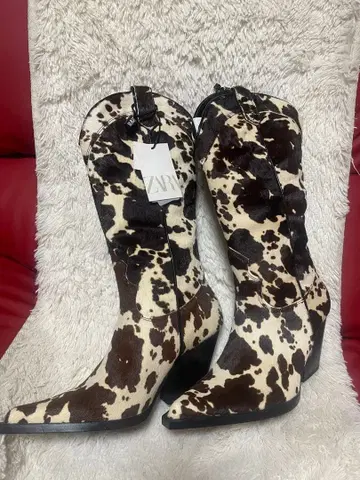 ZARA 동물 패턴 가죽 웨스턴 부츠 37 (24cm)