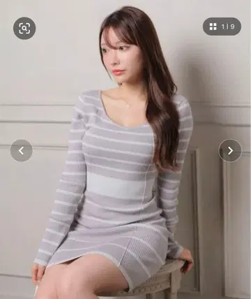 LIP SERVICE 니트 원피스 그레이 스트라이프