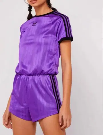 adidas 퍼플 쓰리 스트라이프 숏 올인원 표시 L