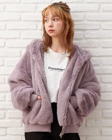 [ INGNI ] 에코 퍼 후드티 블루종 / 오버코트