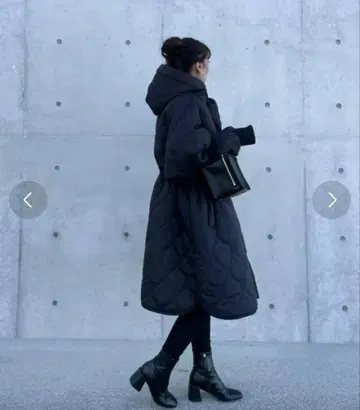 블랙 퀼팅 자켓 후드 부착