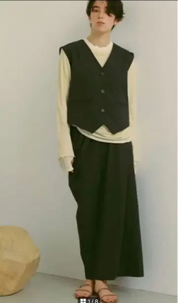 택 포함 미사용 새상품 에트레토쿄 사이드 드레이프 롱 스커트 S 그레이