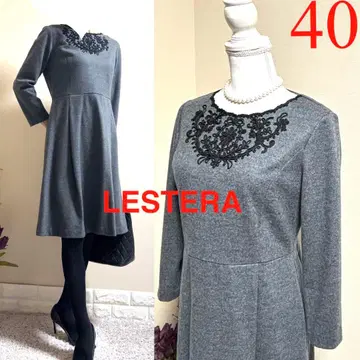 새상품급! 스텔라 레나운 고급 자수 울 원피스 40 그레이 L 일본제
