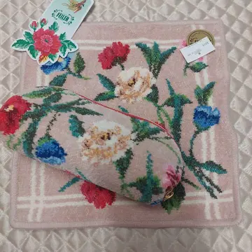 미사용 FELLER 손수건 안경 케이스 세트 세조니에 부케 핑크 베이지