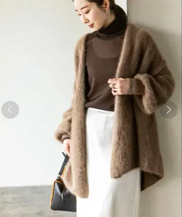 새상품급! noble 퍼 니트 퍼프 가디건 카멜