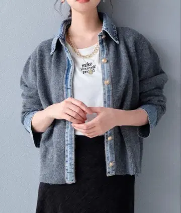 데님 도킹 니트 가디건