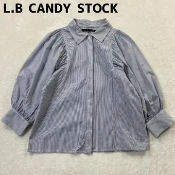 L.B CANDY STOCK 볼륨 소매 스트라이프 셔츠 개더 히요쿠지타테