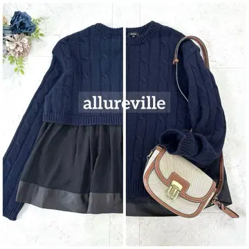 allureville 케이블 니트 울 이소재 도킹 네이비 M