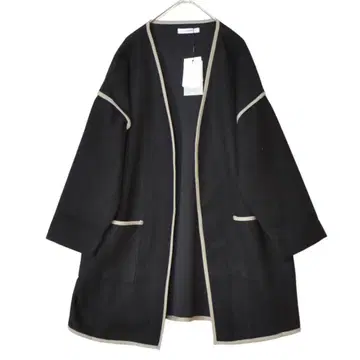M(여유로운 핏) 배색 파이핑 기모 노카라 코트 여성용/블랙
