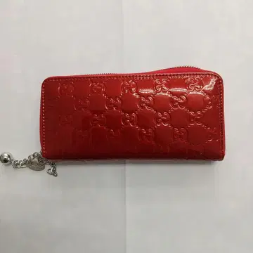 레드 에나멜 장지갑 엠보싱 로고