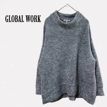 글로벌 워크 [ S ] 하이넥 니트 스웨터 드롭 숄더 그레이