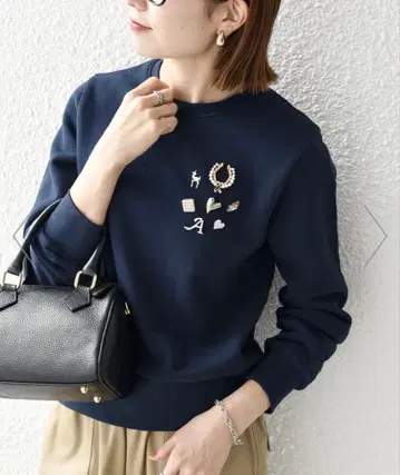 SHIPS any 비쥬 크루넥 컴팩트 풀오버 네이비