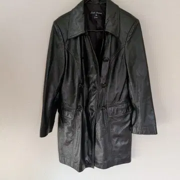 퍼스트 애비뉴 드 베이스 블랙 가죽 더블 브레스트 자켓