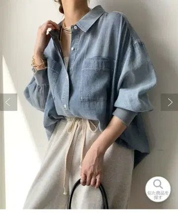 DouDou 소매 리브 시어 데님 셔츠