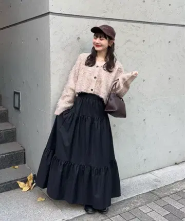 hinari 셔링 캉캉 스커트 블랙 XS