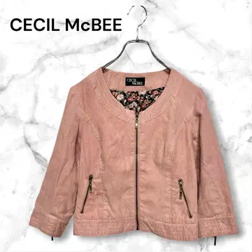 세실 맥비 노카라 자켓 핑크 지퍼 긴팔 레귤러 기장 M