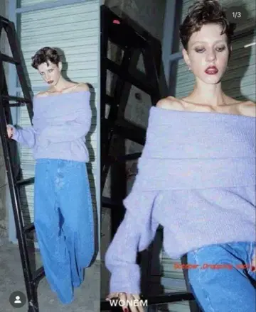 WONEM 오프숄더 리브 니트