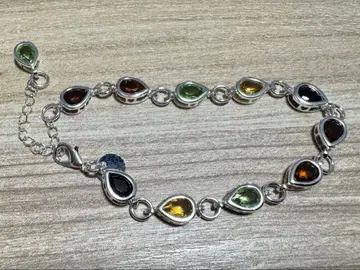 실버 티어드롭형 컬러풀 스톤 팔찌