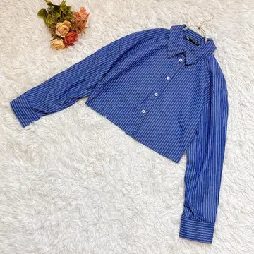 ZARA 자라 크롭 스트라이프 셔츠 [ S ] 블루