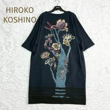 HIROKO KOSHINO 플라워 꽃 비쥬 5분 소매 원피스 40