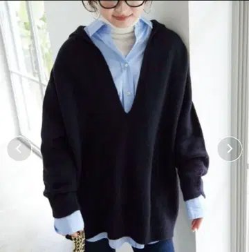 IENA/이에나 카라 부착 V넥 니트 네이비