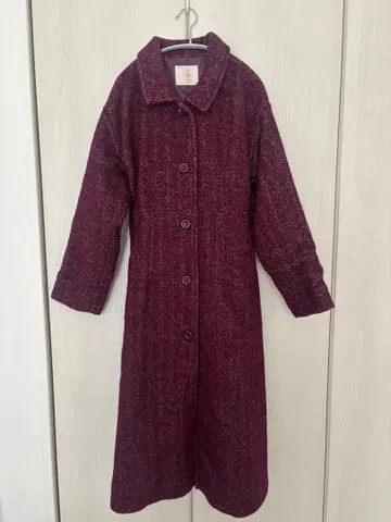 버건디 헤링본 롱 코트