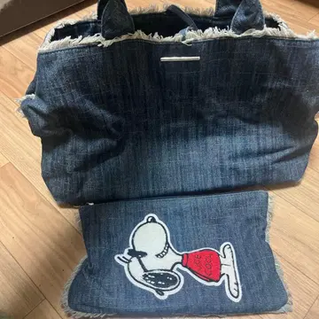 데님 토트백 스누피 파우치 포함