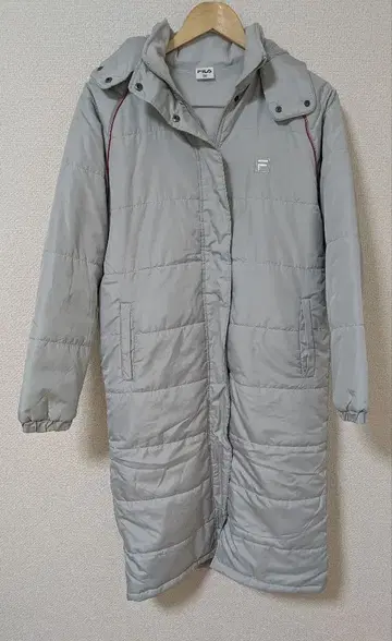 FILA 후드 부착 롱 다운 자켓 그레이 M 벤치 코트