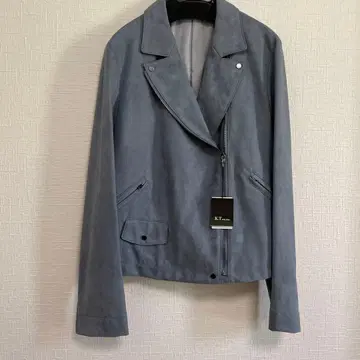 [ 미착용 새상품 ] KT 블루 그레이 스웨이드풍 라이더 자켓