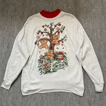 빈티지 USA 곰 프린트 맨투맨 그레이 레트로 귀여운