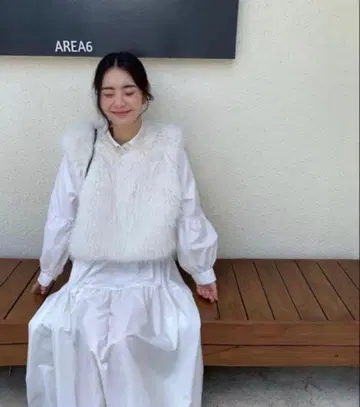 birthdaybash 화이트 퍼 베스트 리본 포함