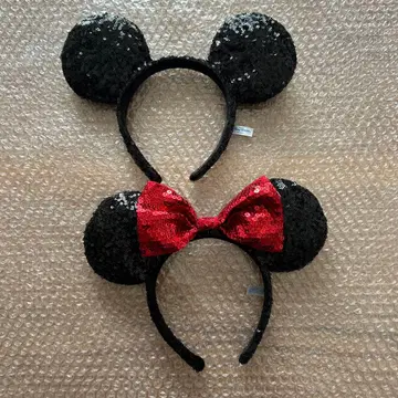 디즈니 머리띠 페어 스팽글 미키 미니 빨간색 블랙
