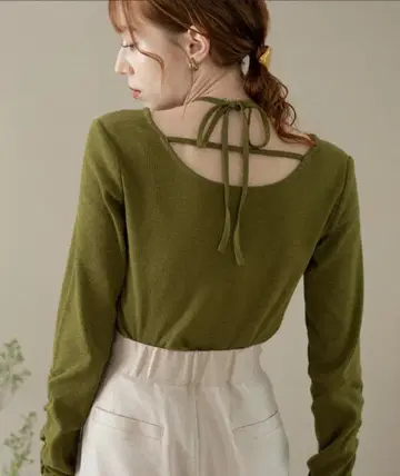 hinari 멜란지 디자인 상의 그린