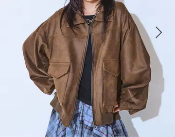 [ 미사용 새상품 ] 지나시스 브라운 오버 사이즈 에코 가죽 자켓