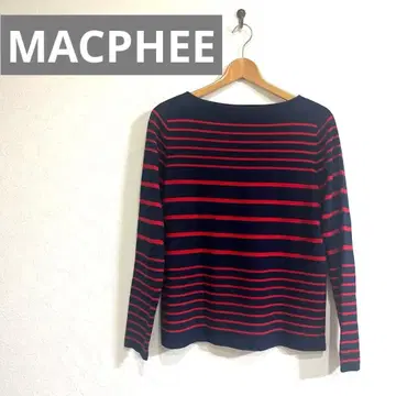 새상품급 MACPHEE 네이비와 빨간색 스트라이프 보트넥 긴팔 니트
