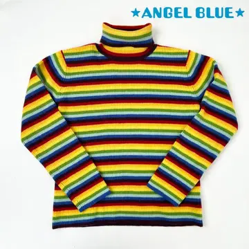 엔젤블루 레인보우 스트라이프 터틀넥 스웨터 L 160